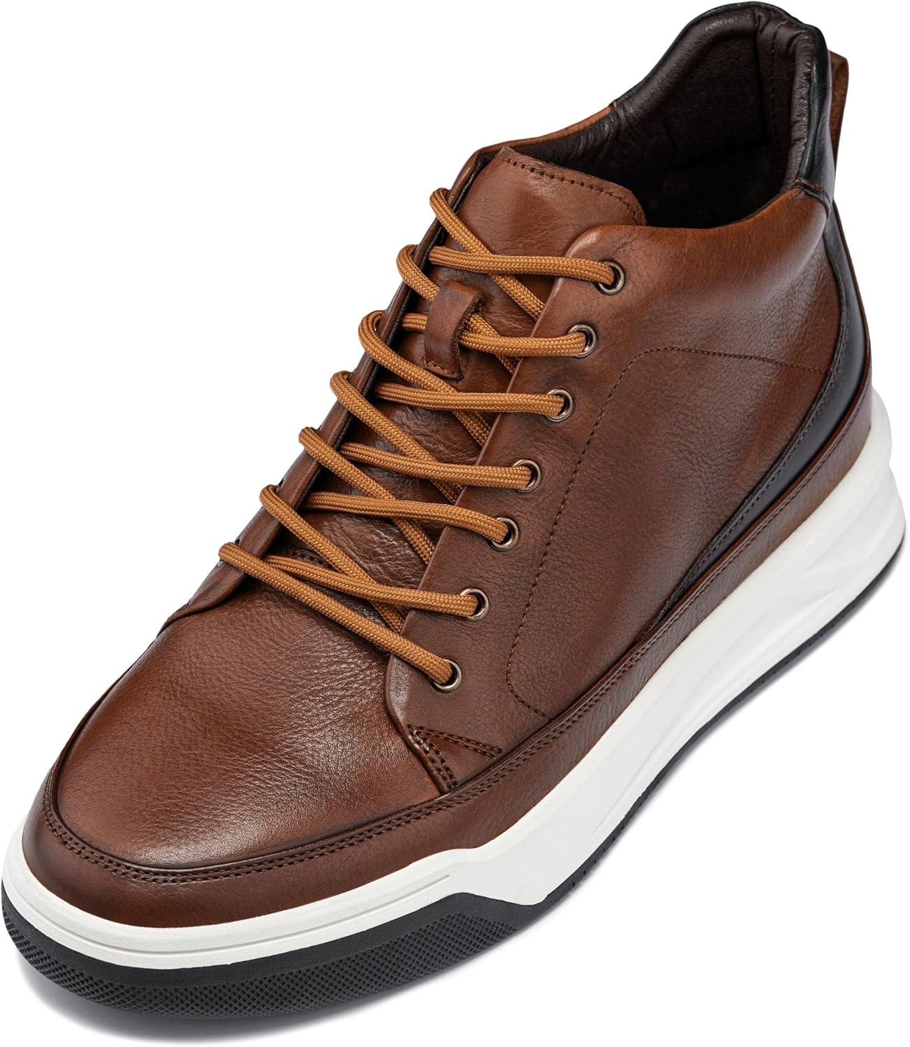 

Мужские невидимые ботинки-туфли CALTO с увеличением роста - премиальные кожаные кроссовки с высокими голенищами на шнуровке - прибавка роста 7 см, коричневый