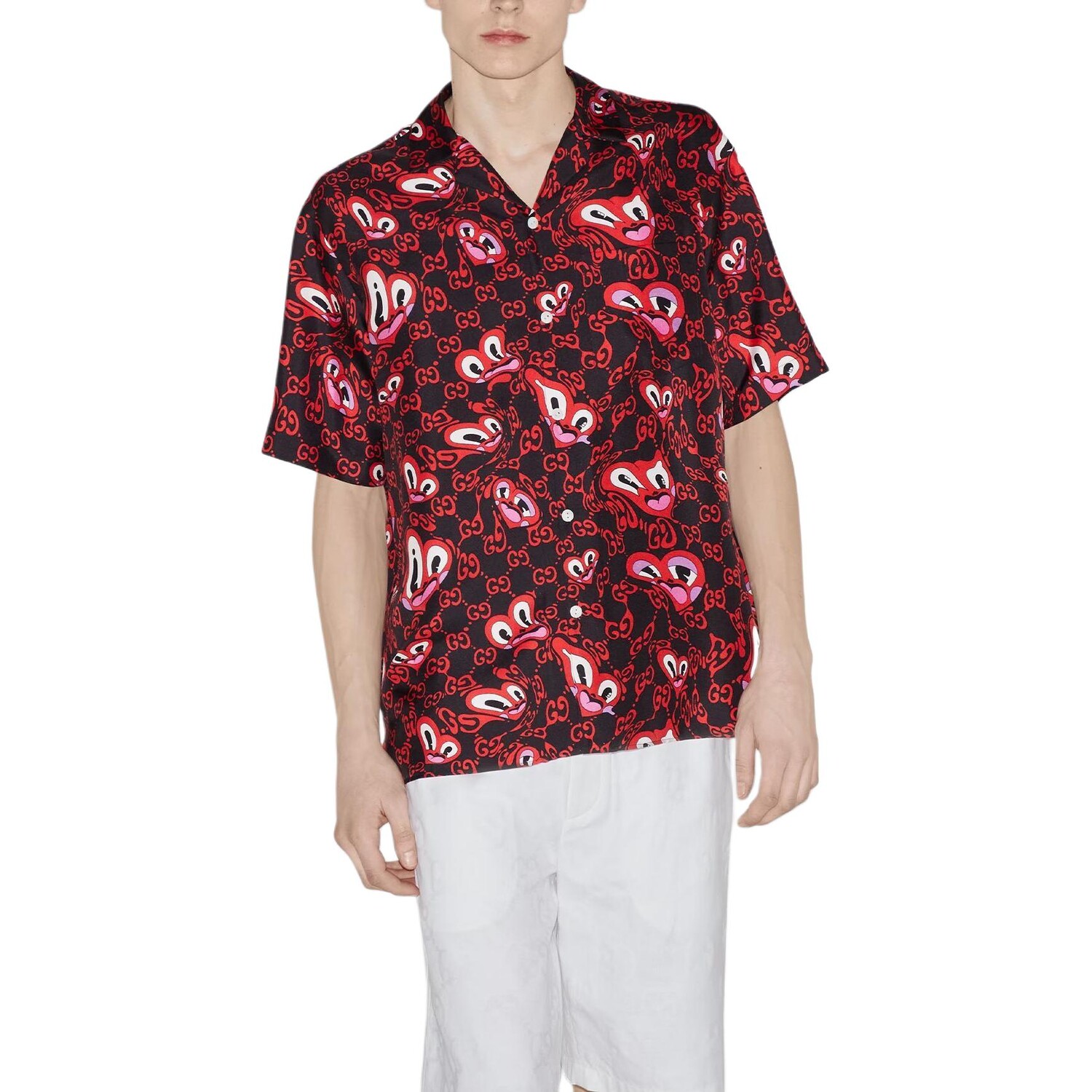 Рубашка Gucci GG Hearts Silk Bowling, красный
