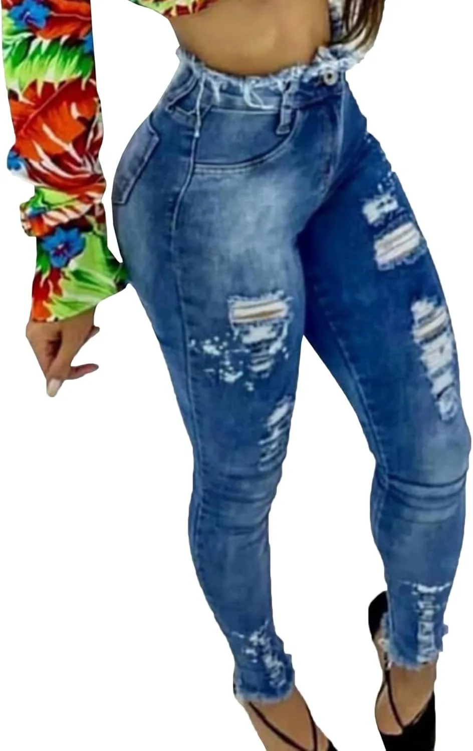 

Женские рваные джинсы High Waist Skinny с эффектом подтяжки BERTHYFAI