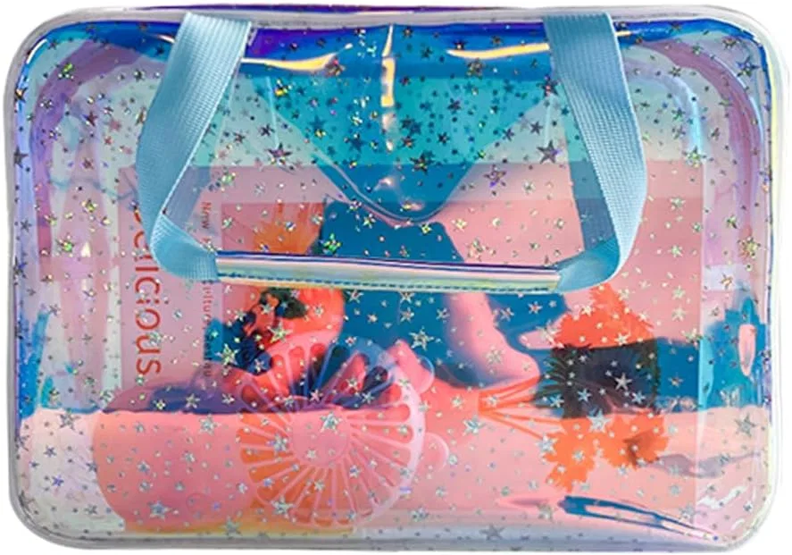 Голографическая косметичка из ТПУ с ручкой Toteprint, Holographic Blue