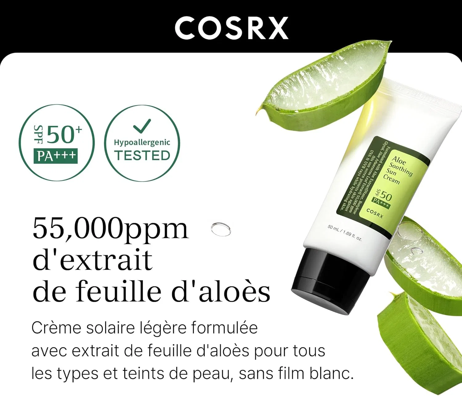 Солнцезащитный крем для лица Cosrx Aloe Soothing Sun Cream SPF50+ PA+++, 50 мл, зеленый Course Rx — фото 4
