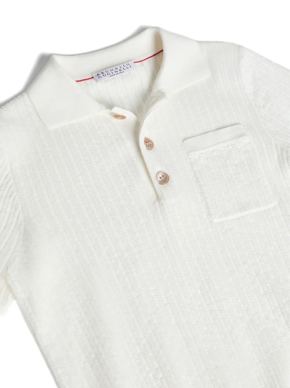 Рубашка-поло из фактурного рубчатого трикотажа Brunello Cucinelli Kids, белый — фото 3