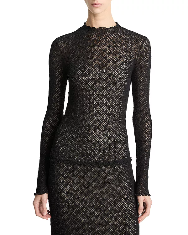 

Кружевной топ с высоким воротником Vince, черный