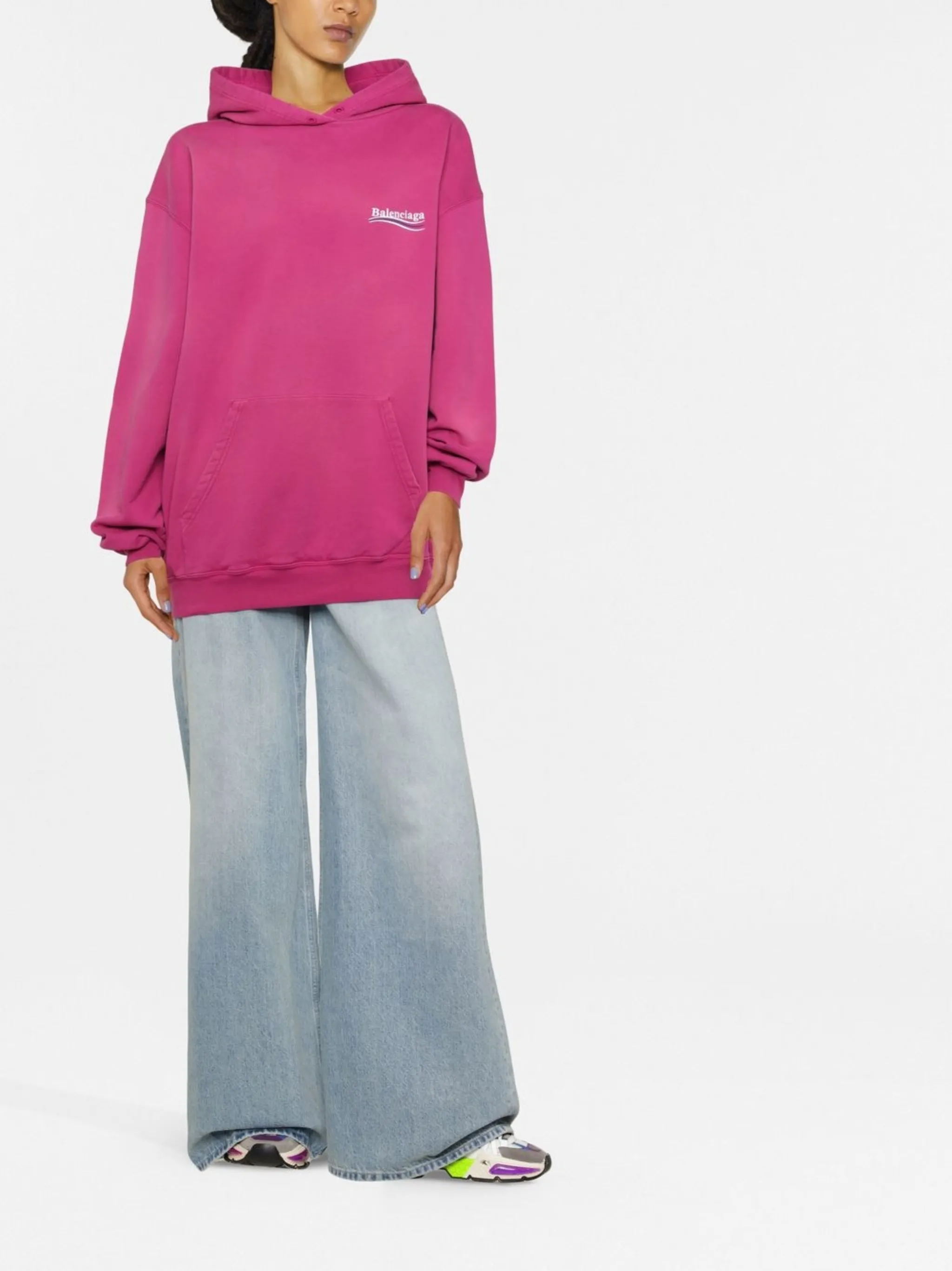 Худи с вышитым логотипом Balenciaga, розовый — фото 2