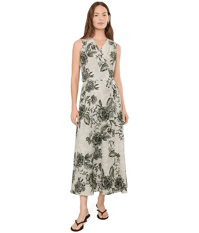 Платье с цветочным принтом модель Sleeveless V-Neck Floral Gauze Faux Wrap Dress Calvin Klein, Indigo Multi