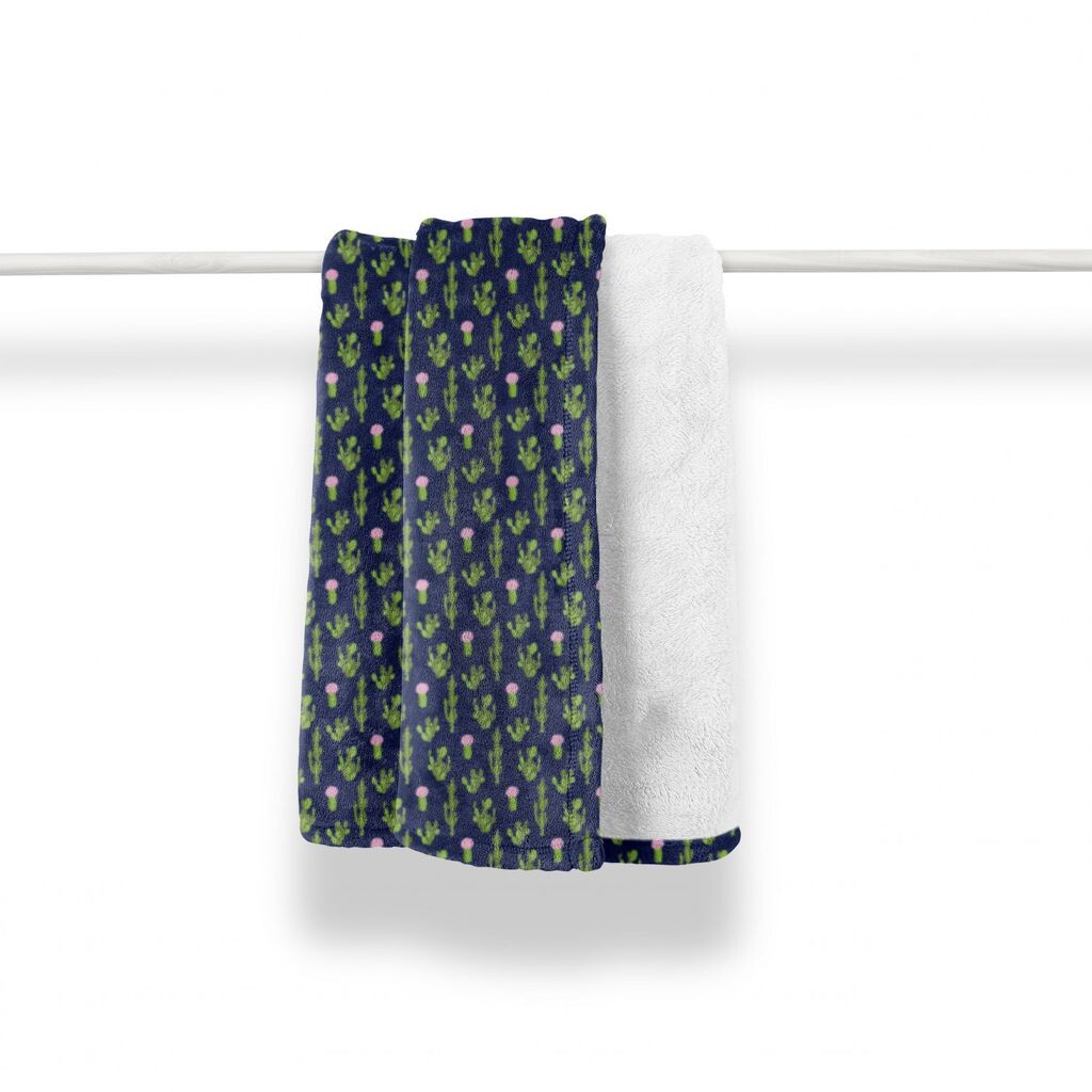 

ABAKUHAUS Cactus Мягкое фланелевое флисовое одеяло, суккуленты с экзотическими растениями, уютный плюш для использования в помещении и на открытом воздухе, 125 x 175 см, темно-синий, лаймово-зеленый