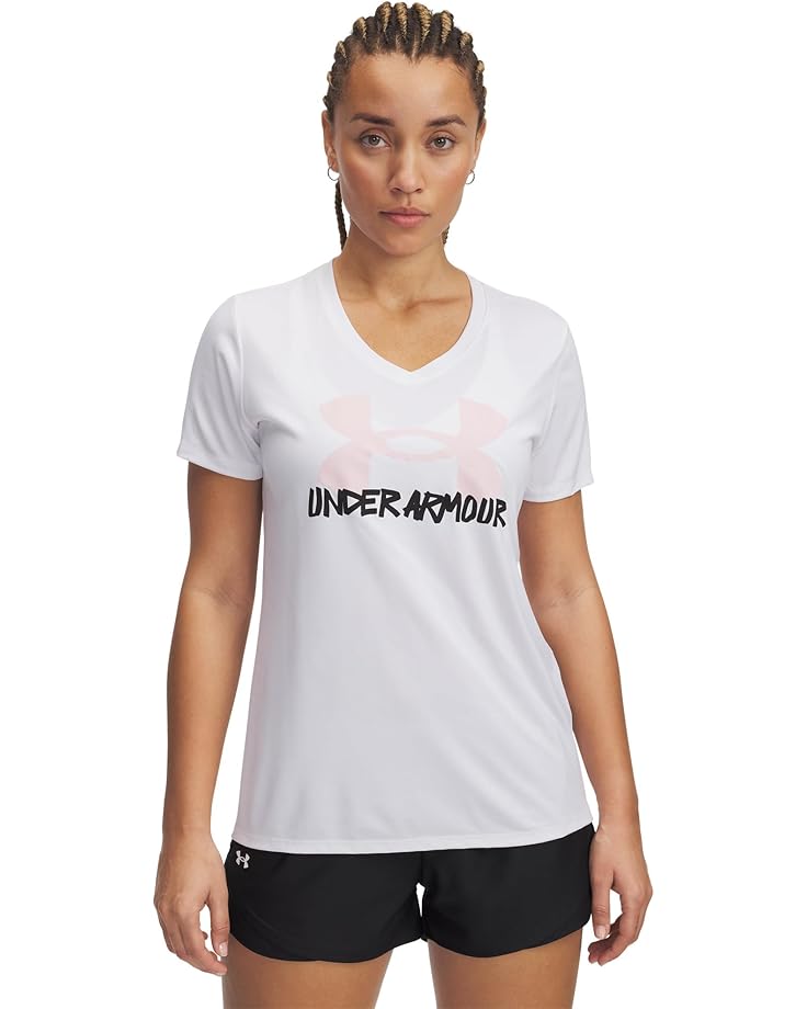 

Футболка Under Armour Tech Marker Solid Short Sleeve T-Shirt, цвет White/Black/Prime Pink