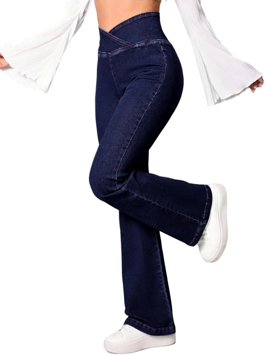 

LifeShe женские джинсы клеш с высокой талией