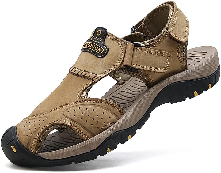 

Мужские походные кожаные сандалии для вождения, повседневные спортивные пляжные туфли с закрытым носком, дышащие легкие водные сандалии для прогулок на открытом воздухе Generic, хаки