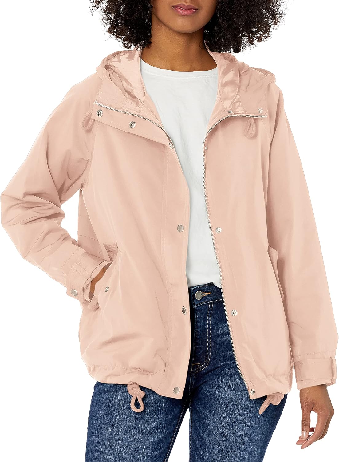 

Levi's Женская куртка-дождевик с капюшоном из персиковой нейлона на молнии, Scallop Shell