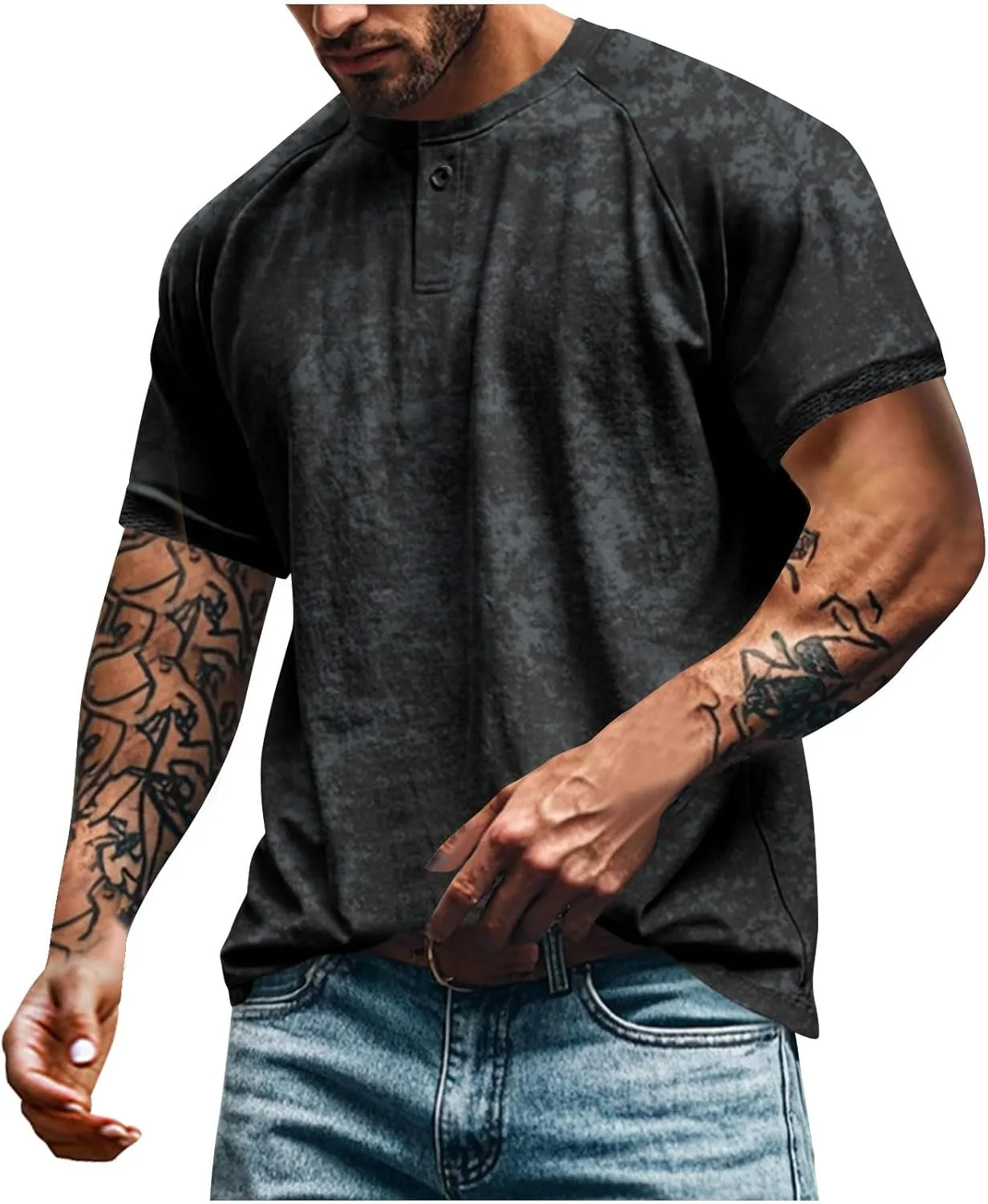 

Мужская летняя футболка Henley с коротким рукавом