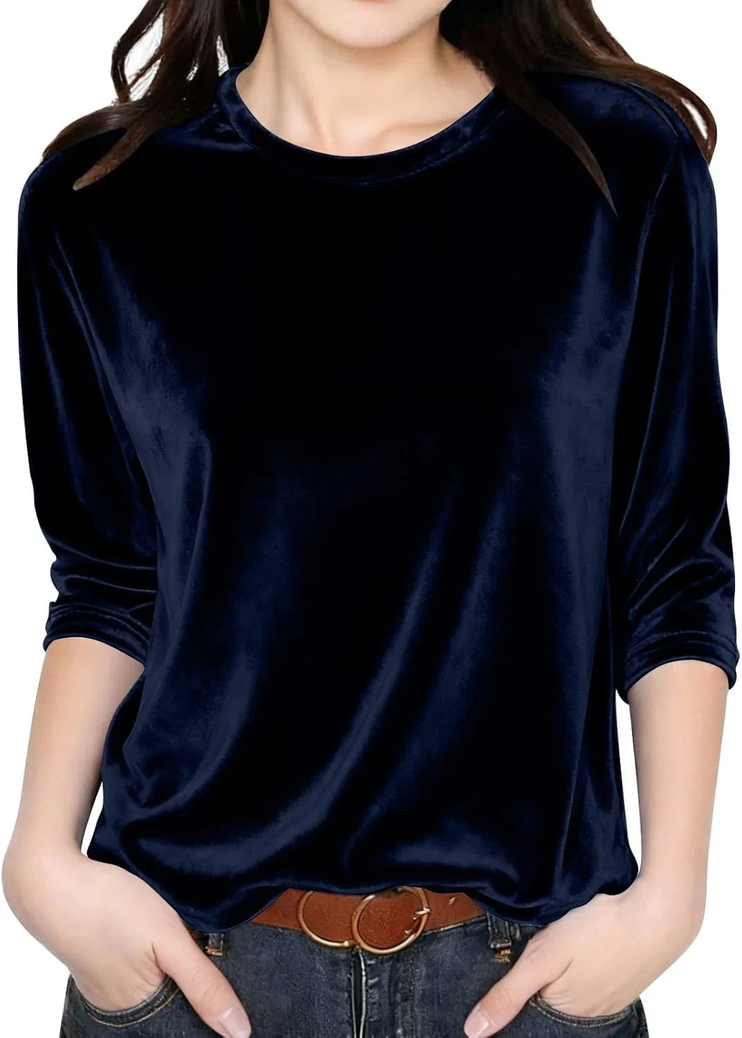 Футболка с длинным рукавом 3/4, велюровая, Zzalalana, Navy