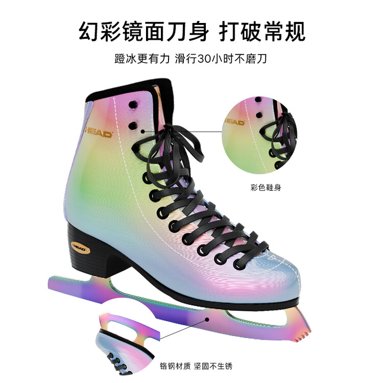 

HEAD Коньки для фигурного катания F600 W23, иридесцент + чехлы для лезвий + улучшенный рюкзак, размер 33