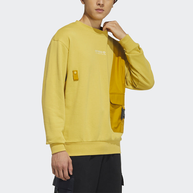 Худи Men's adidas originals Contrasting Colors Big Pocket Splicing Knit Sports Round Neck Pullover Yellow HC0368 — фото 4