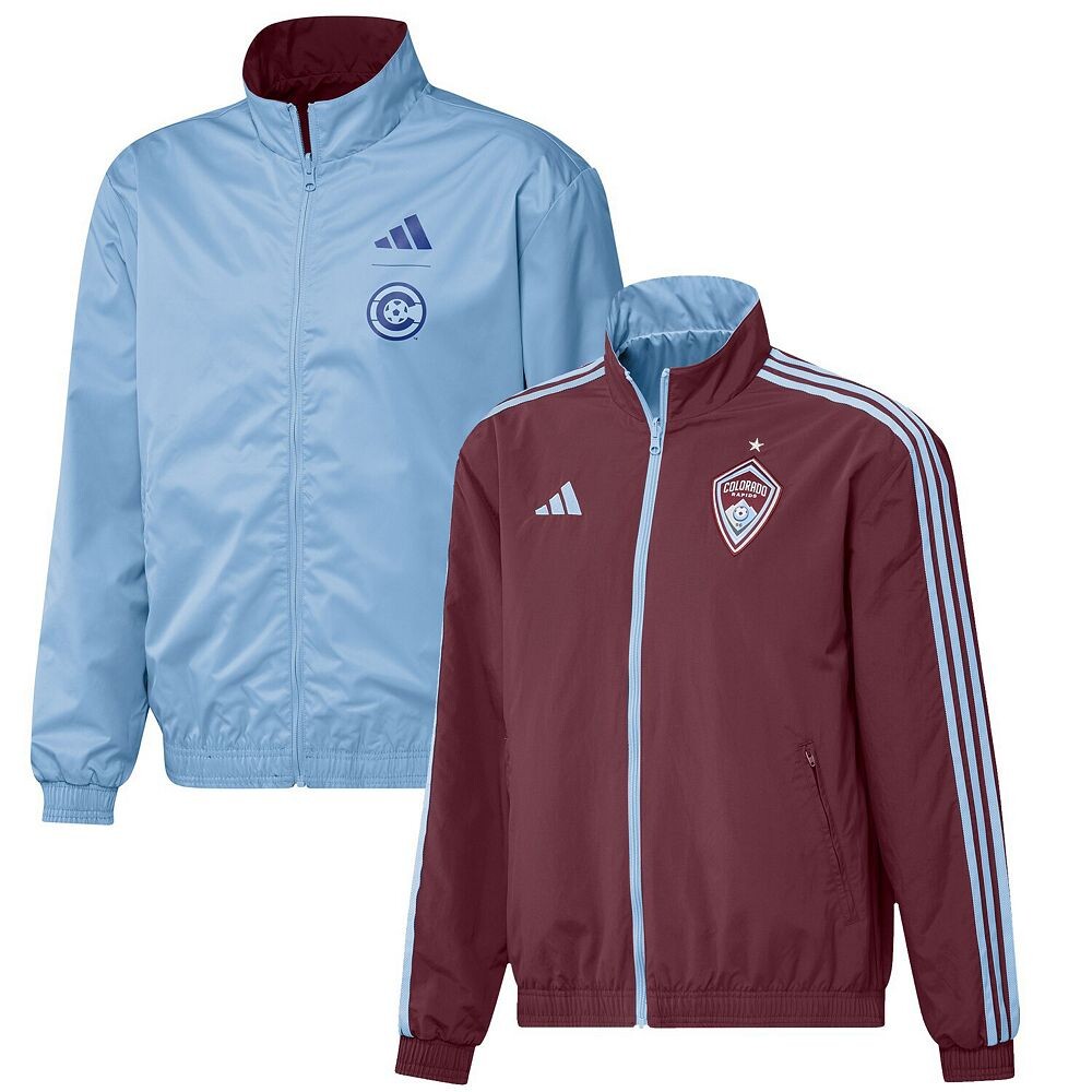 

Мужская двусторонняя командная куртка adidas бордового/голубого цвета Colorado Rapids 2023 On-Field Anthem с молнией во всю длину Adidas, цвет Cor Med Re