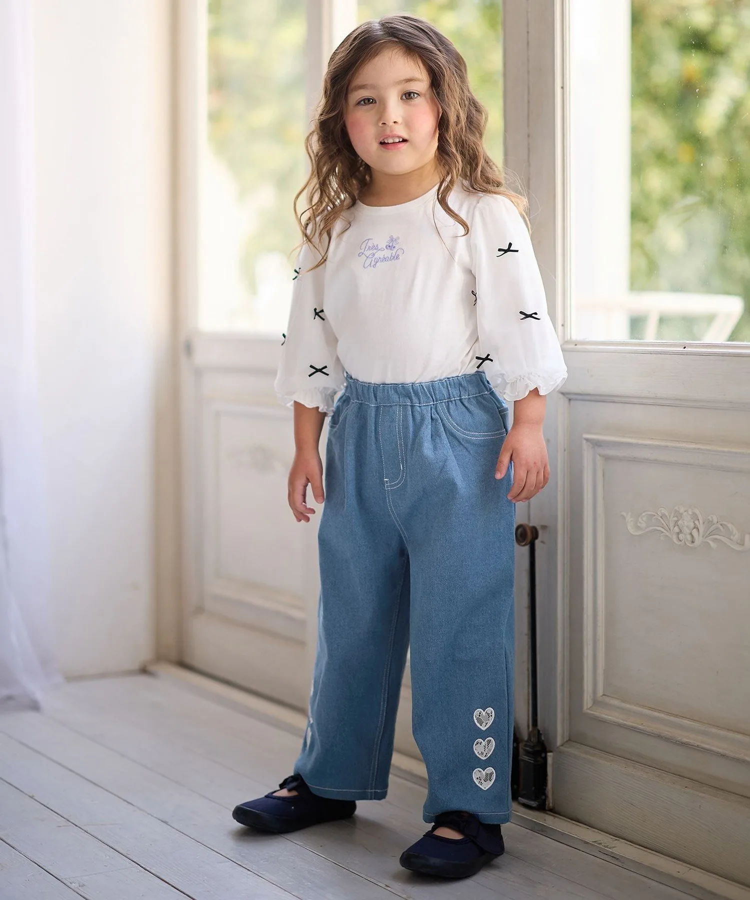 Футболка с рукавами 3/4 из ленты и тюля ANY KIDS, Off-white [001] — фото 2