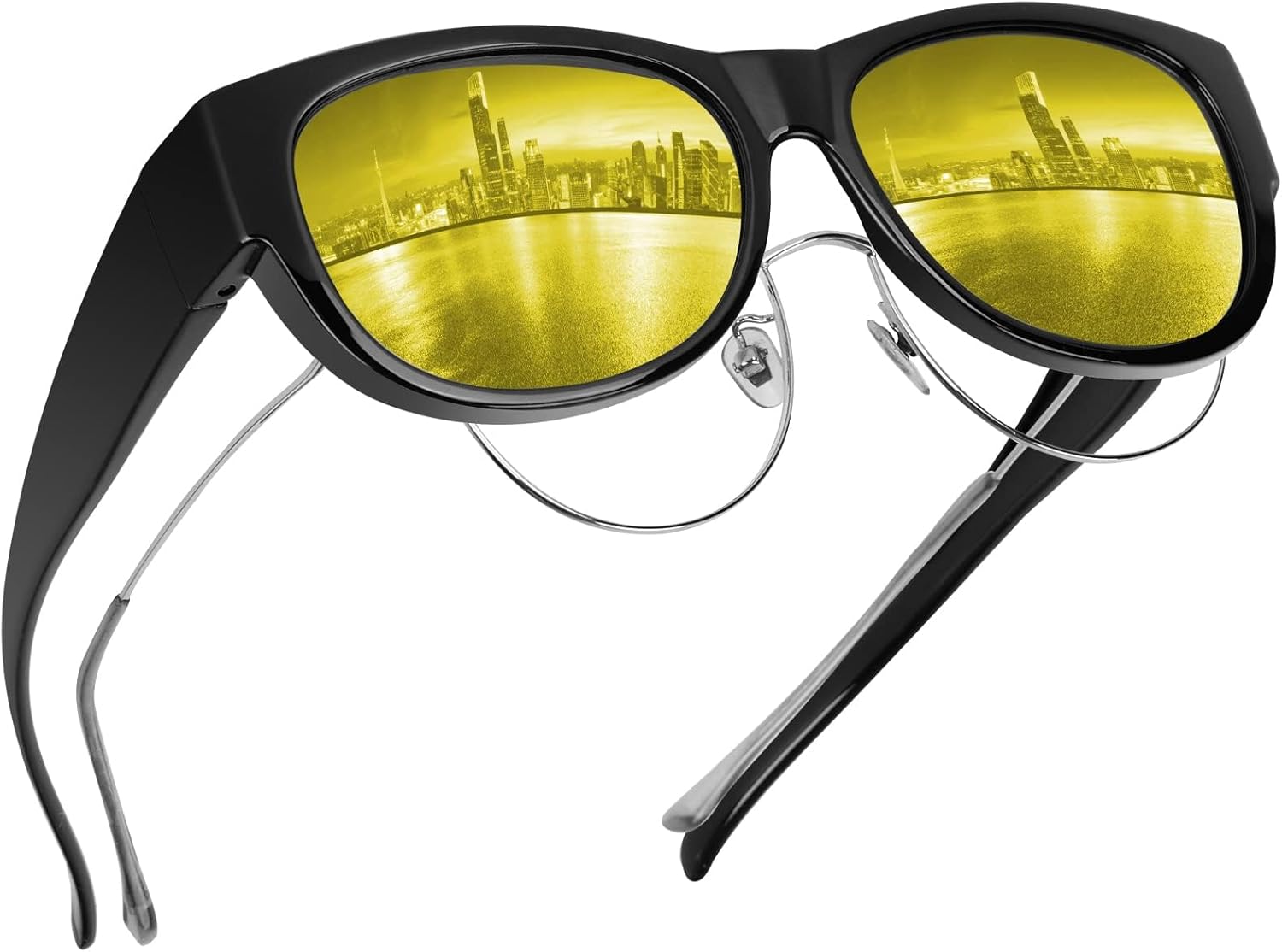 

Солнцезащитные очки GEGURI Fit Over Glasses с поляризацией, для женщин и мужчин, стильный дизайн «кошачий глаз», 100% защита от УФ-излучения, 01 Black Frame Yellow Lens