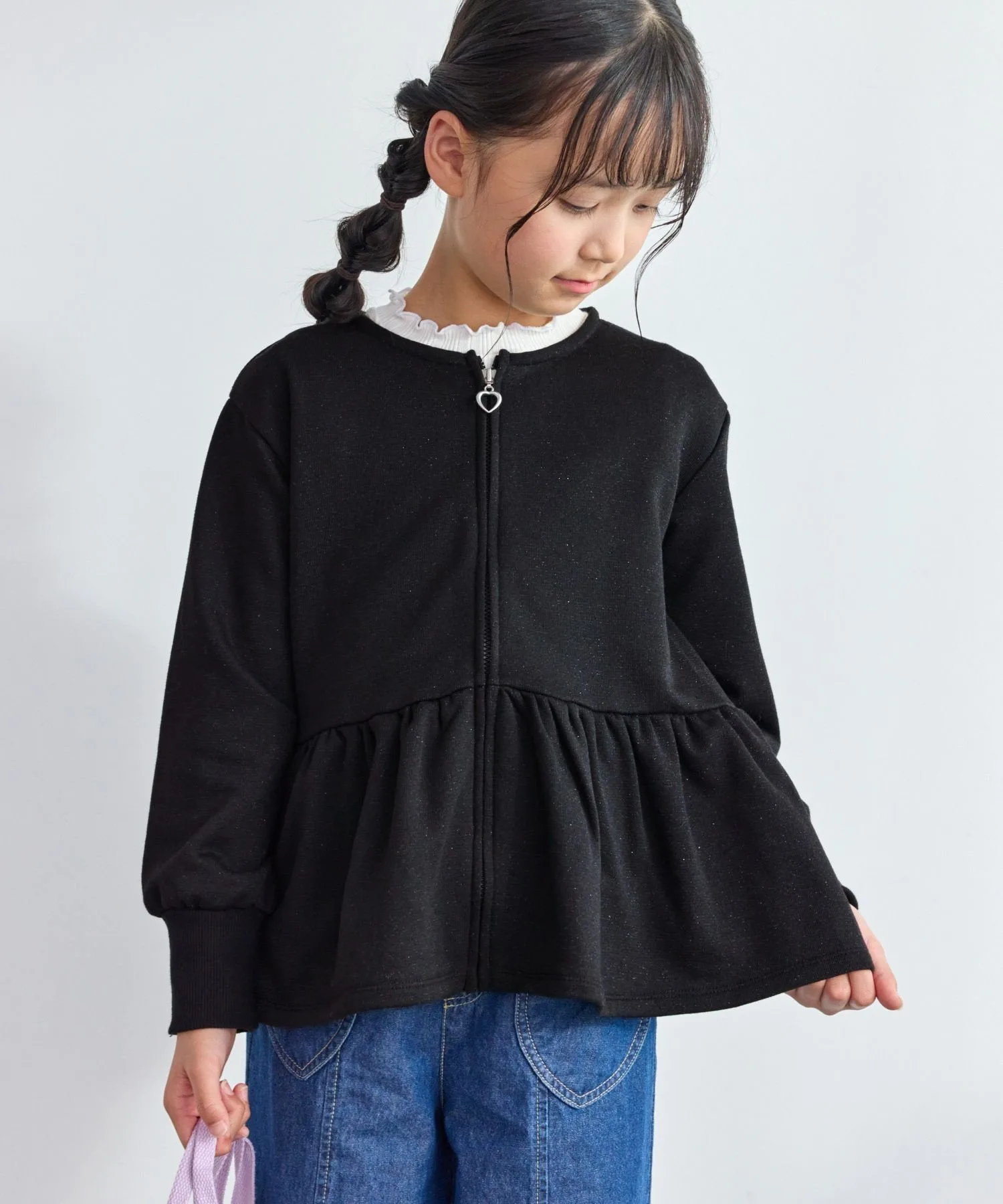 Кардиган на молнии из флиса с баской и блестками ROPE' PICNIC KIDS, Black (01)