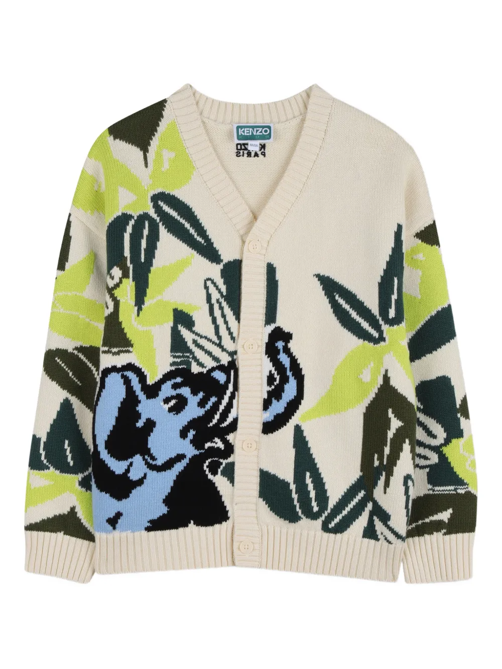Кардиган с V-образным вырезом и цветочным принтом Kenzo Kids, бежевый
