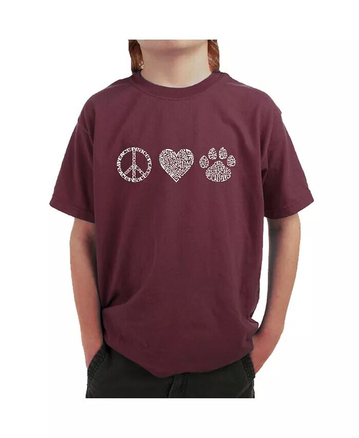 

Футболка Big Boy's Word Art - Peace Love Cats LA Pop Art, красный