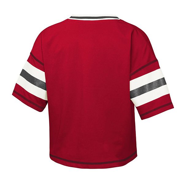 Детская футболка с v-образным вырезом wisconsin badgers grid iron красная Outerstuff — фото 4