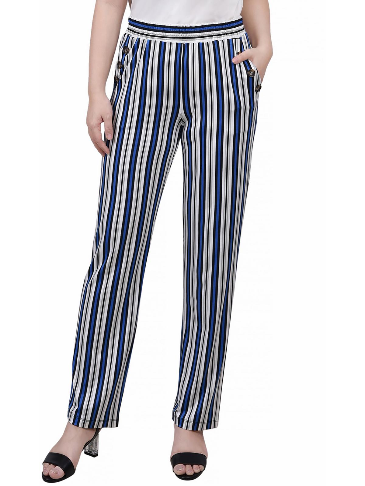 

Женские брюки Petites с высокой талией и декором, прямые NY Collection, цвет blue stripe