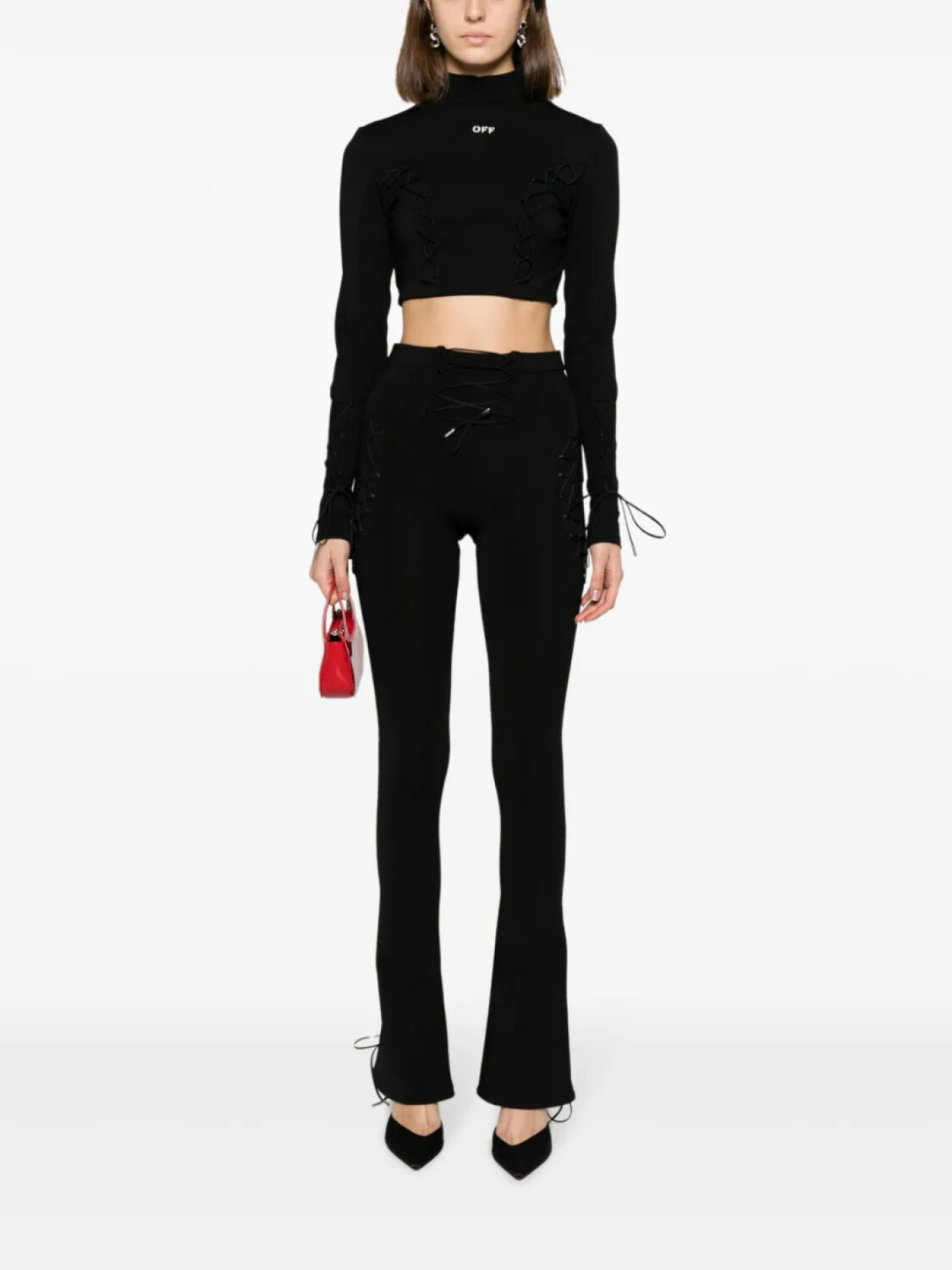Off-White укороченный топ со шнуровкой и логотипом, черный — фото 2