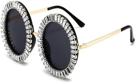 

Солнцезащитные очки с круглыми бриллиантами 2027 года для женщин, модные, винтажные, для вечеринок, путешествий, панк, сексуальные женские солнцезащитные очки UV400 MTZJH, Silver Black