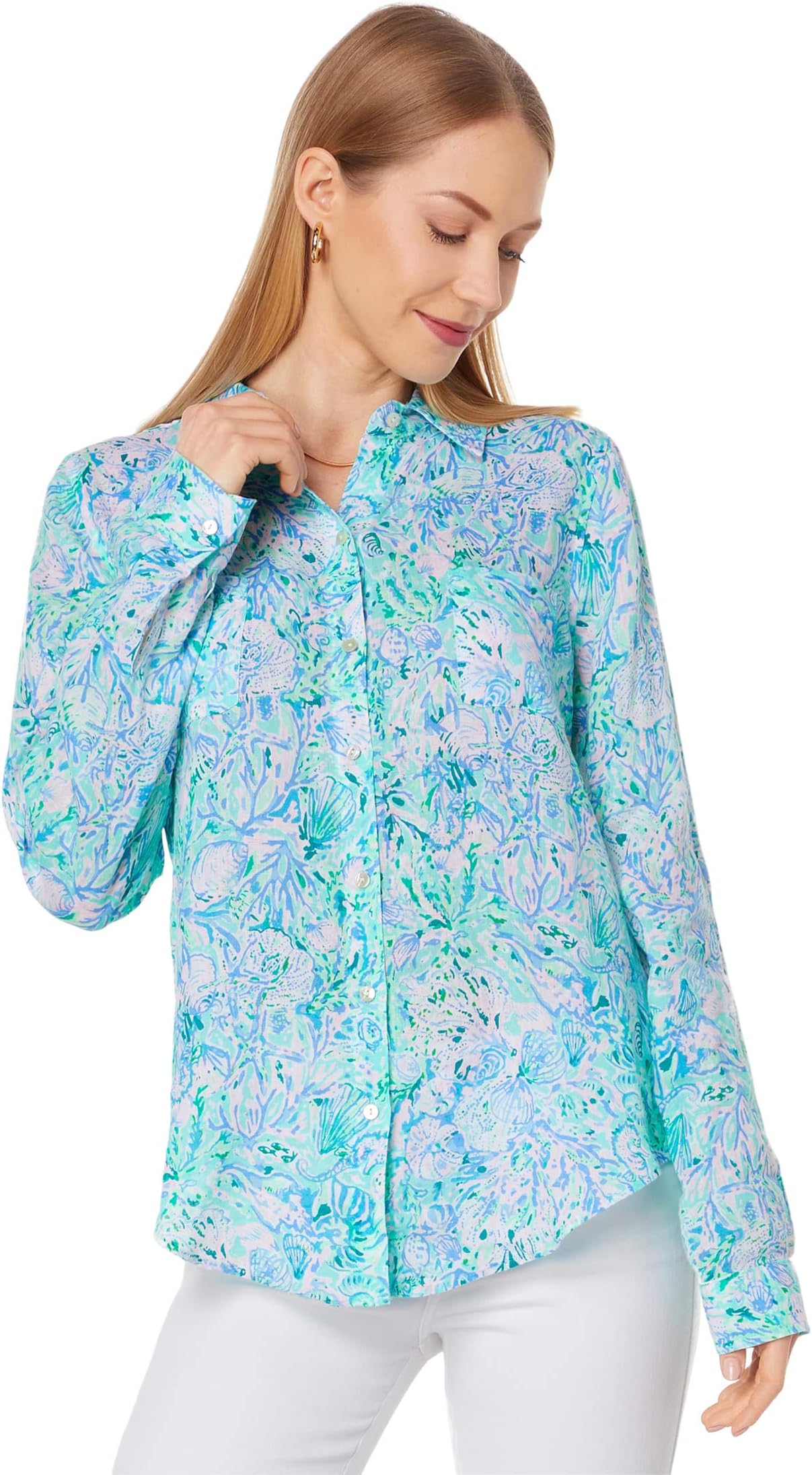 

Рубашка Lilly Pulitzer Sea View Button-Down, цвет Surf Blue Soleil It On Me