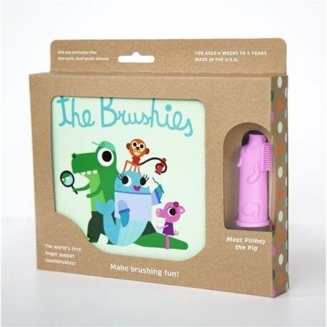 

Силиконовая зубная щетка на палец PINKEY с книжкой The Brushies