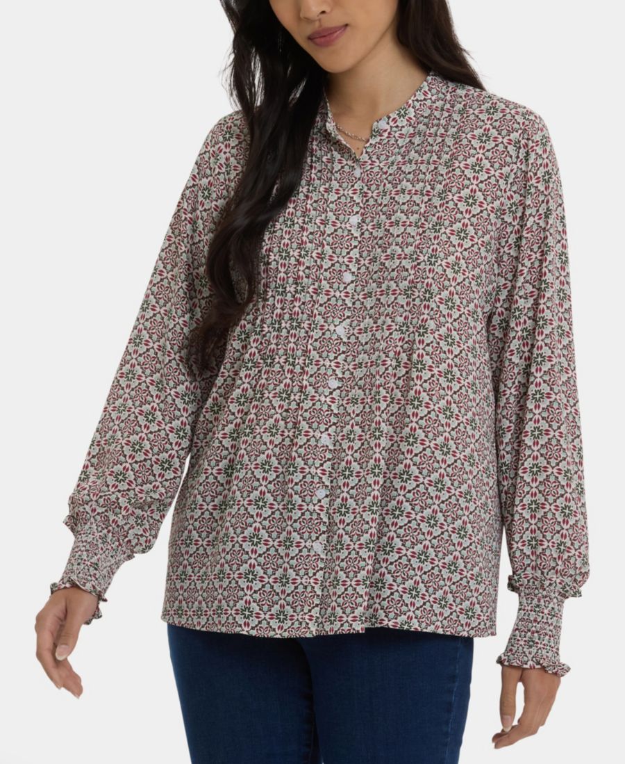 

Женская плиссированная крестьянская блузка NYDJ с длинными рукавами Macy's, Siesta Mosaic