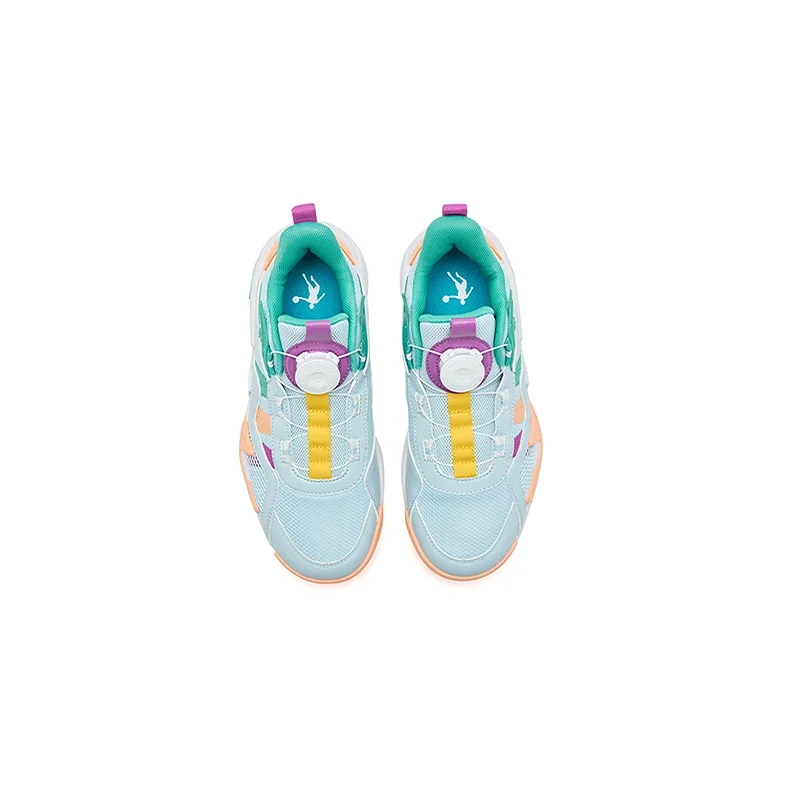 Детские баскетбольные кроссовки Lingren mid top из искусственной кожи и текстиля, устойчивые к истиранию QIAODAN, Mochu Blue/Original Green — фото 4
