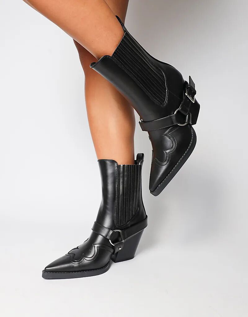 Ботильоны в стиле вестерн с седлом SIMMI Shoes Esperanza черного цвета — фото 2