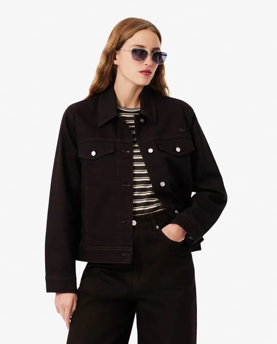 Женская джинсовая куртка Lacoste, приталенный крой, коричневый — фото 2