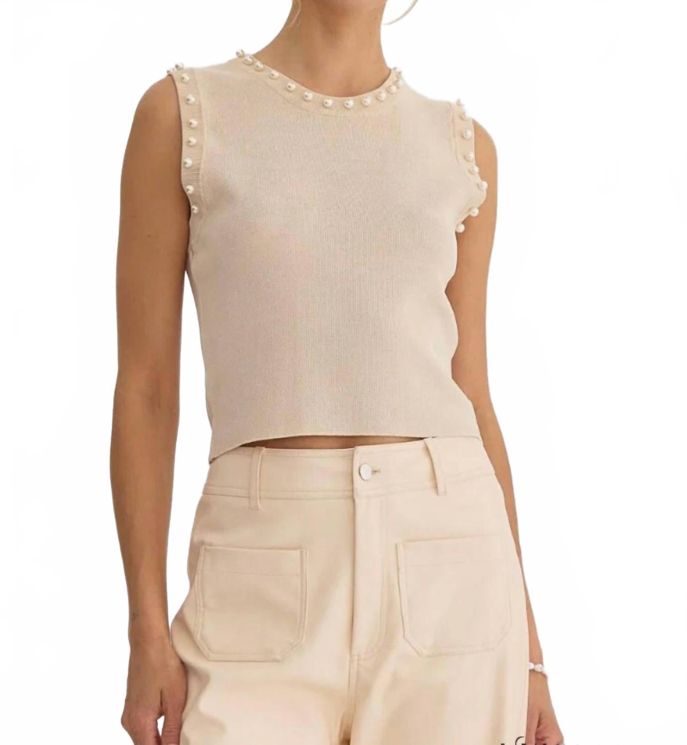 

Entro Топ без рукавов Meghan Pearl Embellished Sleeveless Top цвета экрю