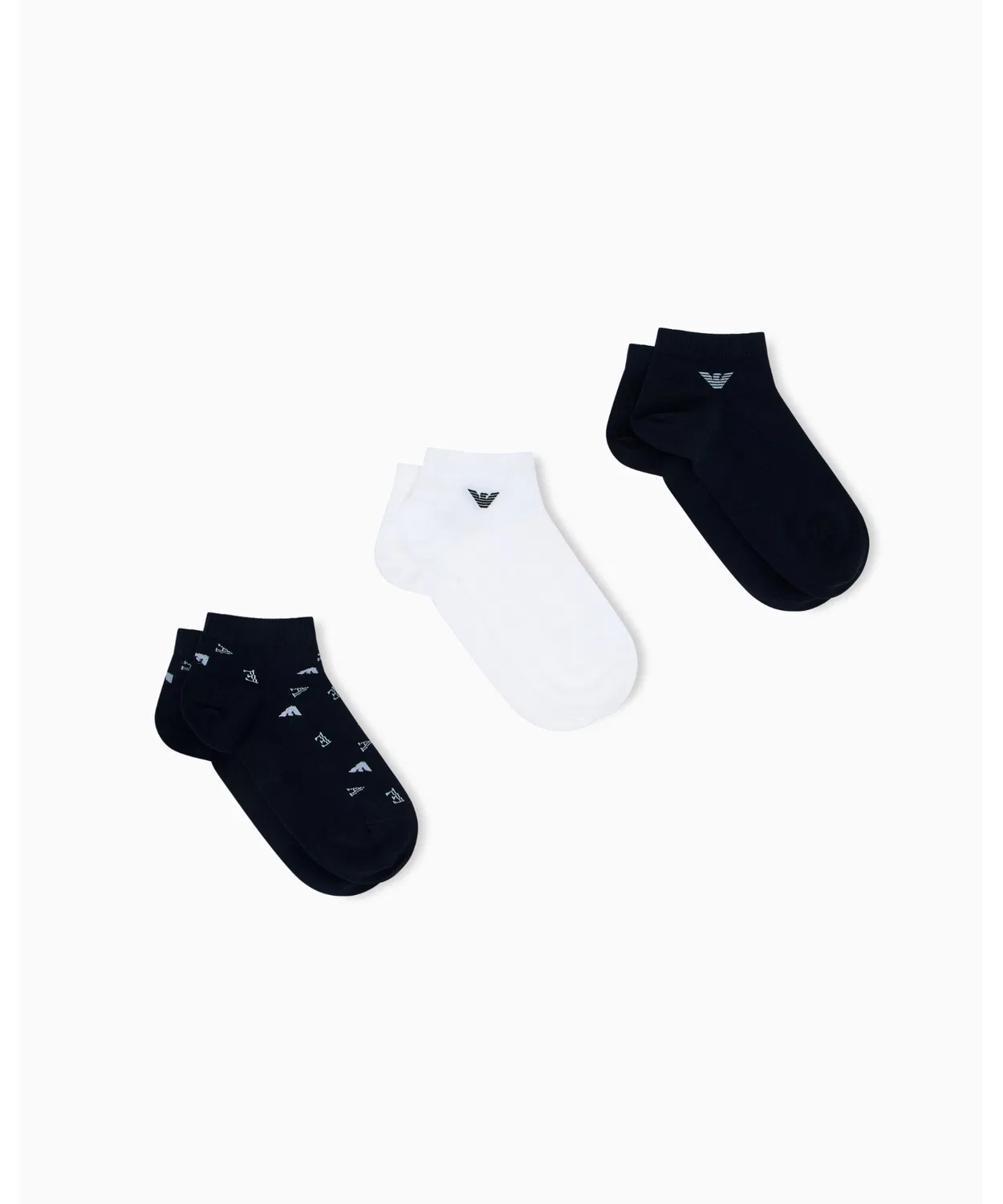 Носки Emporio Armani анкл 3 пары с орлом, хлопок, темно-синий