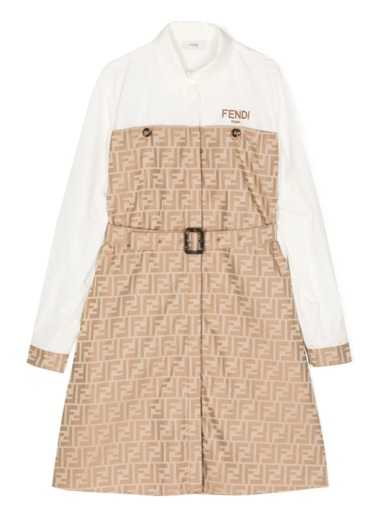 Платье с поясом и логотипом FF Fendi Kids, коричневый