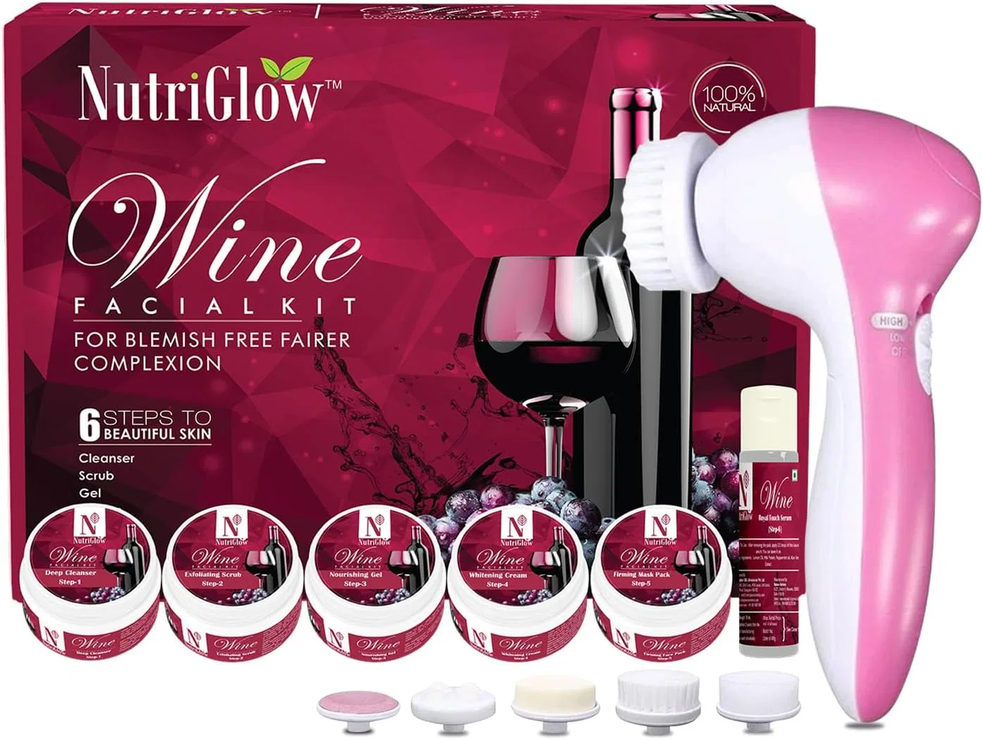 Набор для лица Wine Facial Kit с массажером NUTRIGLOW 250+10 г