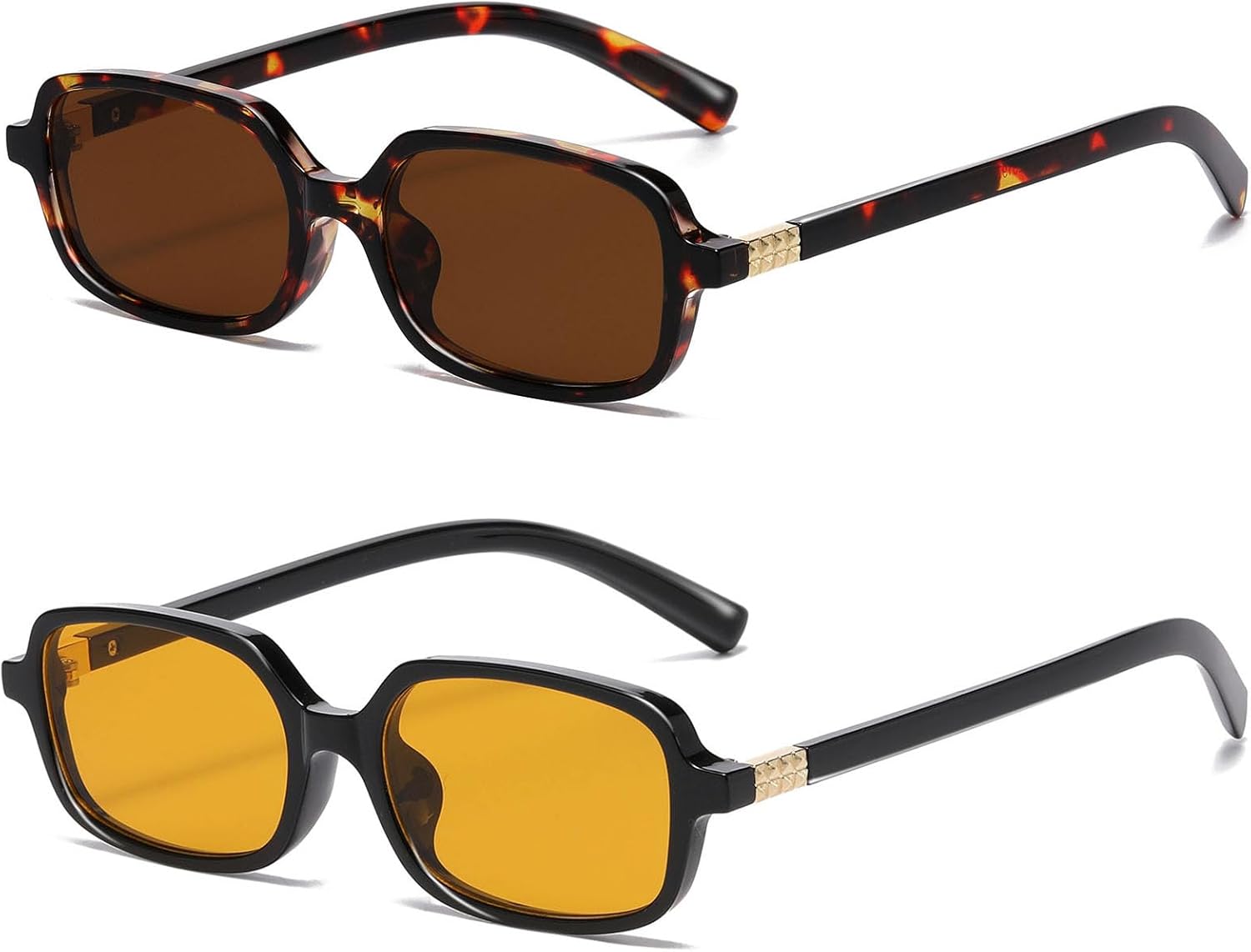 

Ретро прямоугольные солнцезащитные очки для женщин и мужчин, модные маленькие квадратные солнцезащитные очки в стиле 90-х. Винтажные очки YouthMall, 2pack (a Tortoise/Brown+black/Orange)