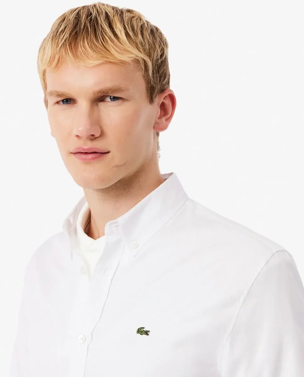 Мужская рубашка прямого кроя из премиального хлопка с длинным рукавом Lacoste, белый — фото 3