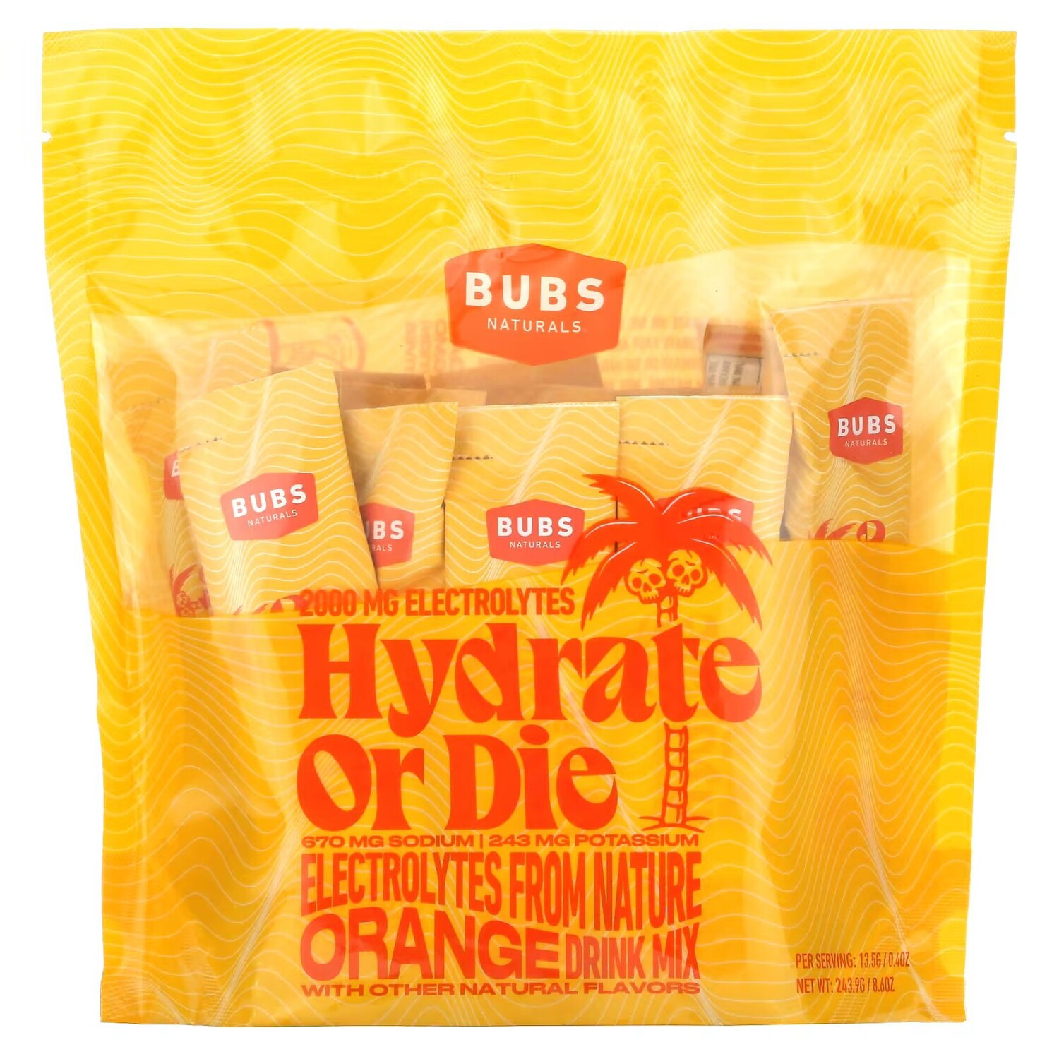 

Hydrate or Die, Смесь для питья с электролитом, апельсин, 18 стиков по 0,4 унции (13,5 г) каждый Bubs Naturals
