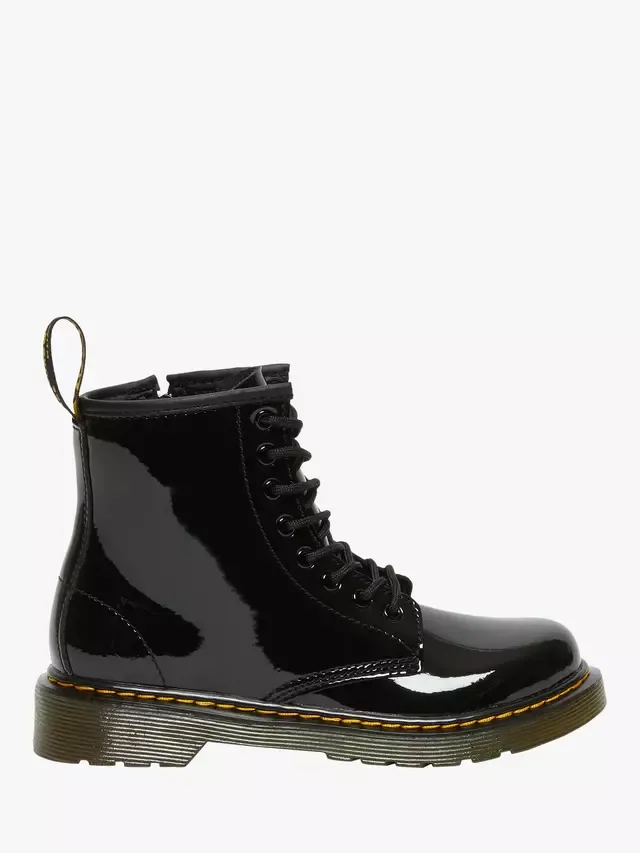 Детские лакированные ботинки на шнуровке 1460, черные Dr. Martens