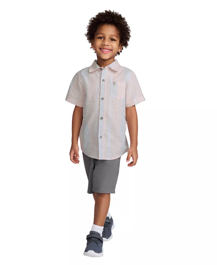 

Детский комплект для мальчиков: полосатая рубашка на пуговицах и шорты из потертого твила (2 предмета) Calvin Klein