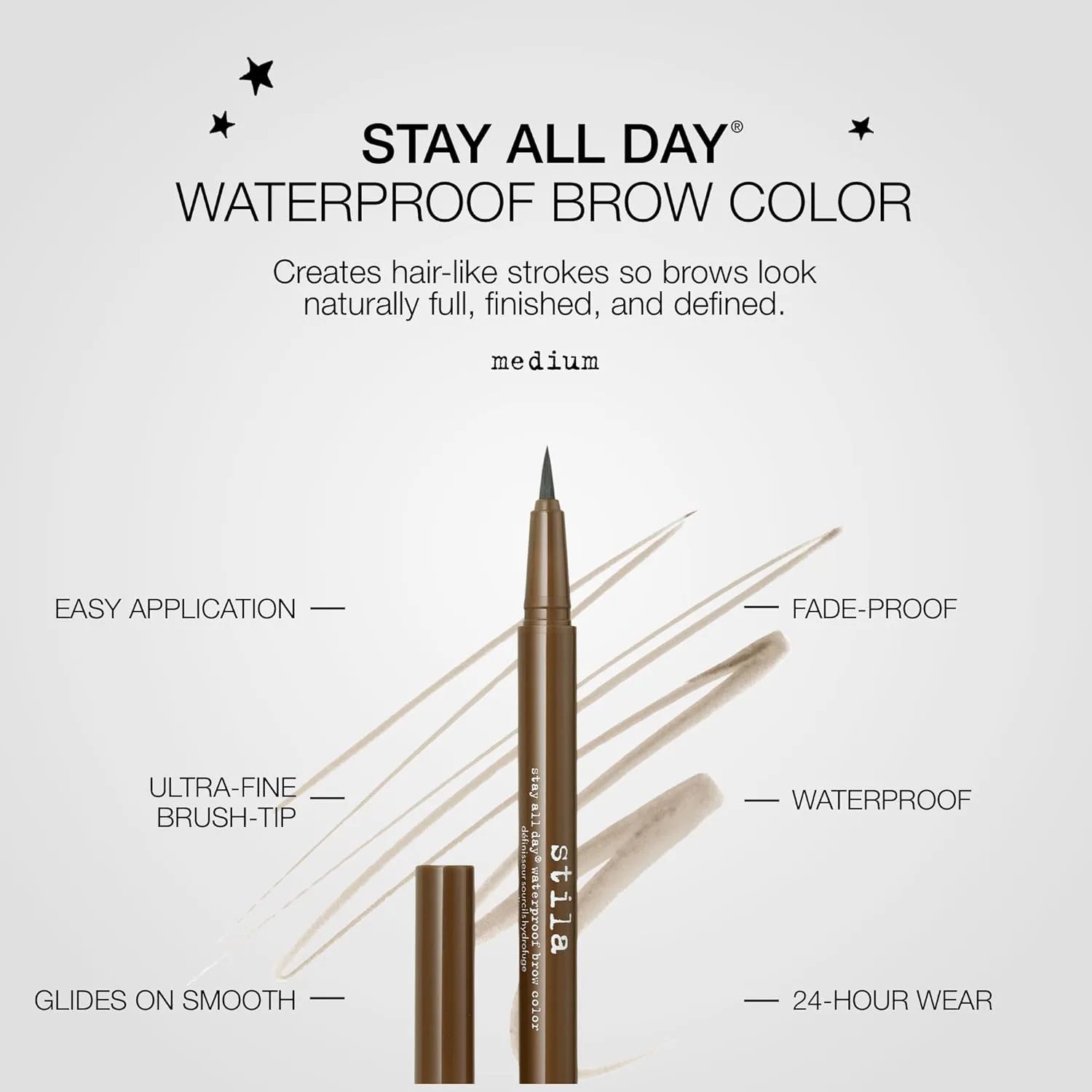 Водостойкая краска для бровей Stay All Day | Придает форму и подчеркивает брови, обеспечивает стойкий результат, тонкая кисточка для точного и легкого нанесения. Stila, Medium Brown — фото 3