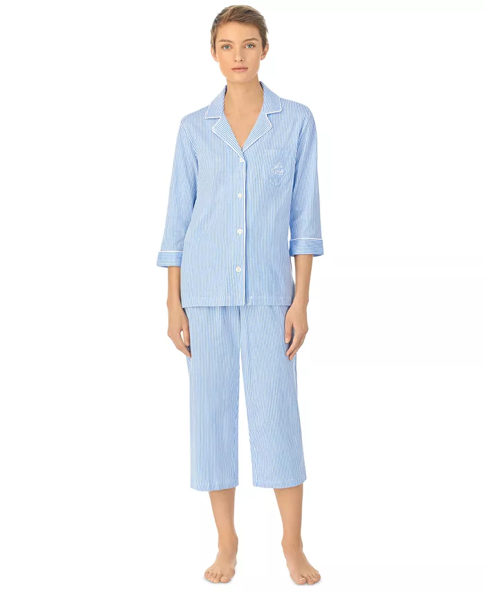 

Пижамный комплект «Капри» с классическим воротником и рукавами 3/4 Lauren Ralph Lauren, синий