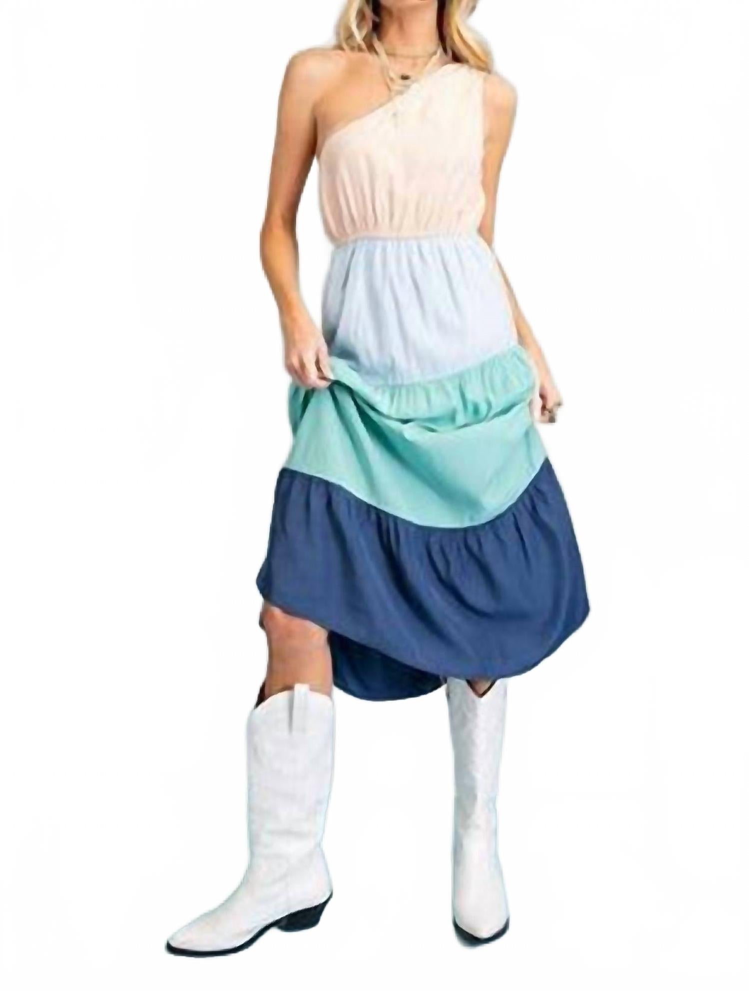 

Платье с одним открытым плечом в мультиколоре 143 STORY