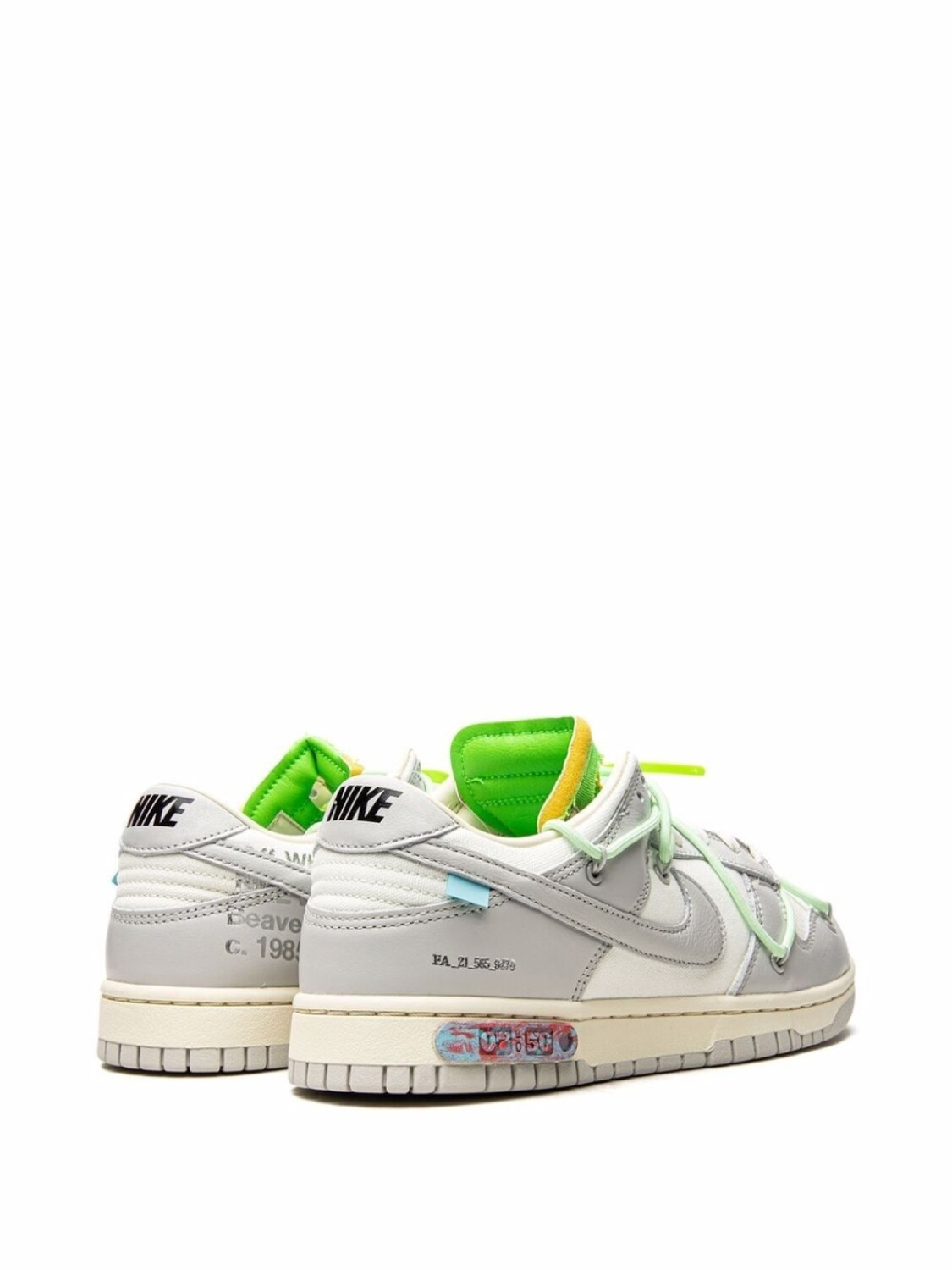 Кроссовки Nike х Off-White Dunk Low, белый/серый/зеленый — фото 3