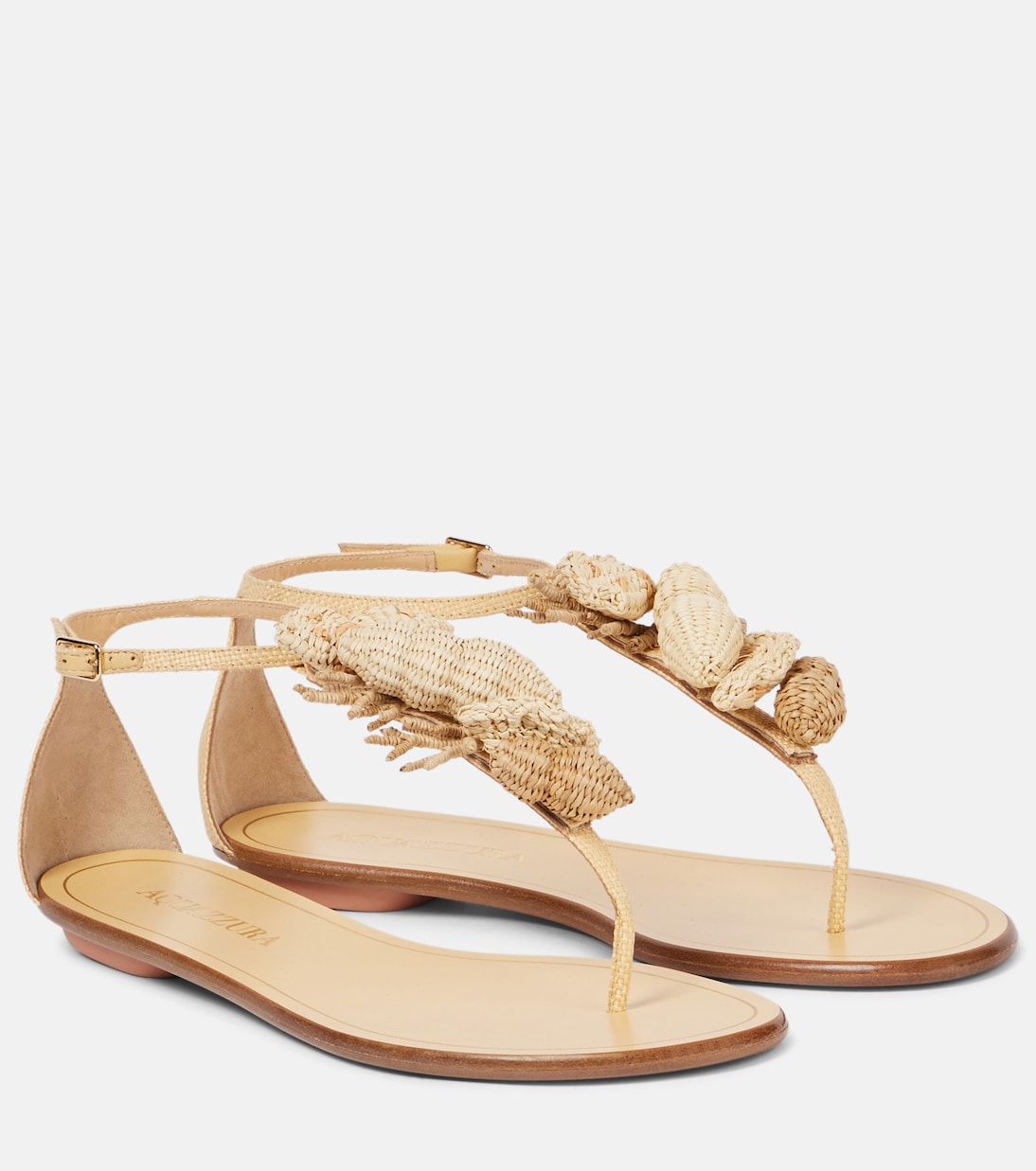 Сандалии-танкетки Marea из кожи с отделкой из рафии Aquazzura, Natural