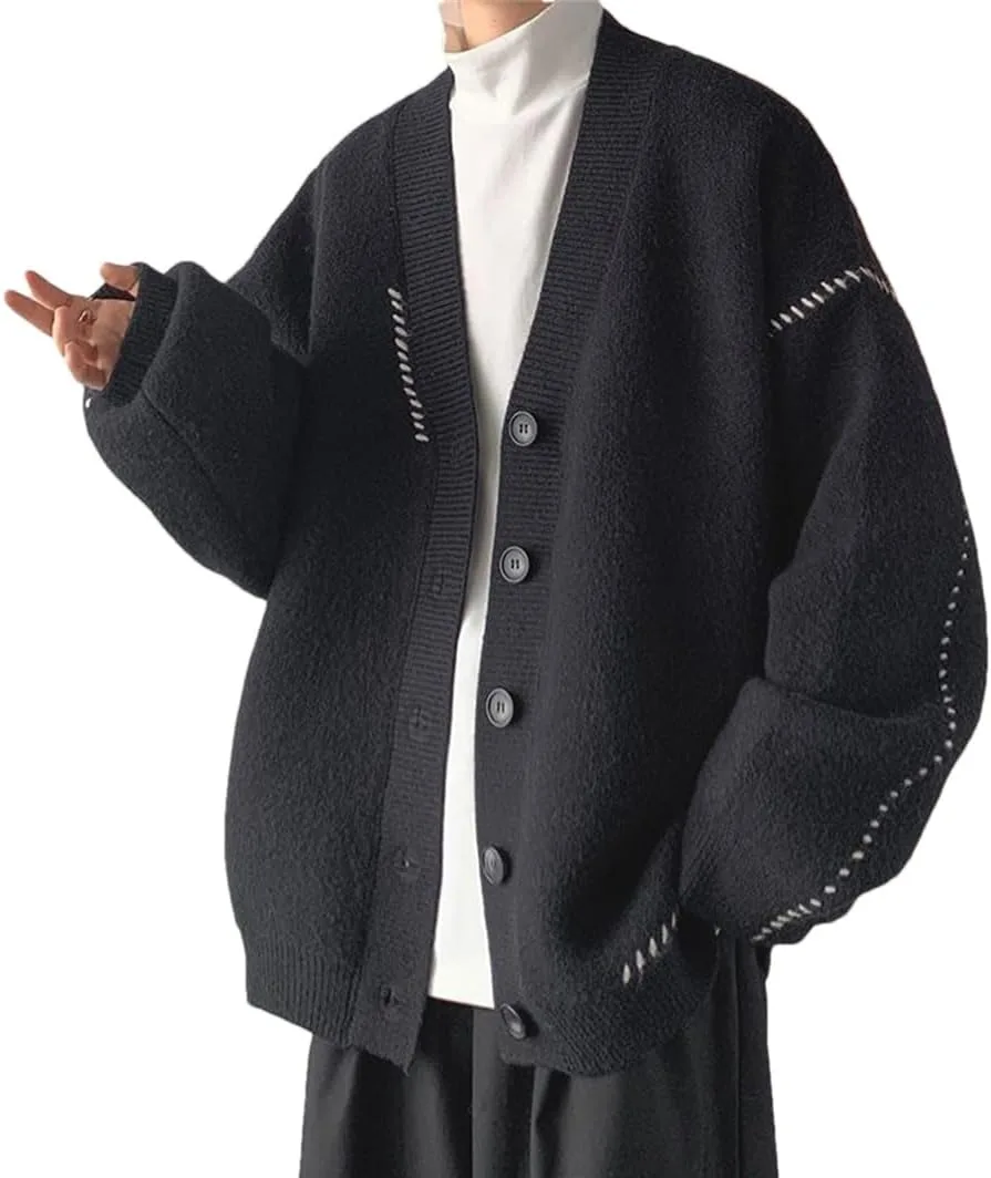 

Свитер-кардиган с V-образным вырезом для мужчин, свободный, однотонный Wjnvfioo