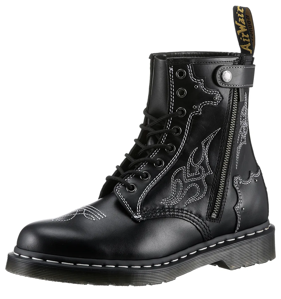 

Ботинки на шнуровке DR. MARTENS "1460", блочный каблук, шнуровка, ботильоны с петлей для затягивания, черный